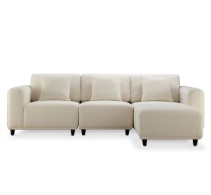 3-Piece Sectional Sofa Set with Ottoman-Beige